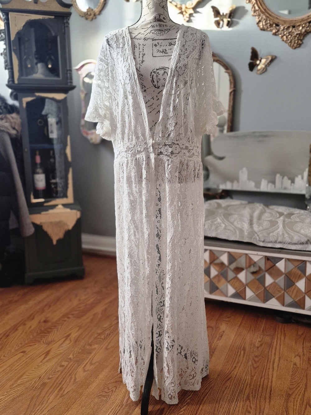 NWT New York & Company Cottagecore White Lace Kimono Robe L/XL
